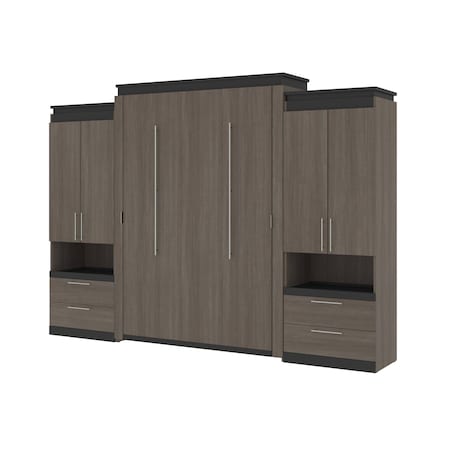 Bestar Orion 124W Queen Murphy Bed and 2 Storage Cabinets w/Pull-Out Shelves (125W), Bark Gray & Graphite 116870-000047